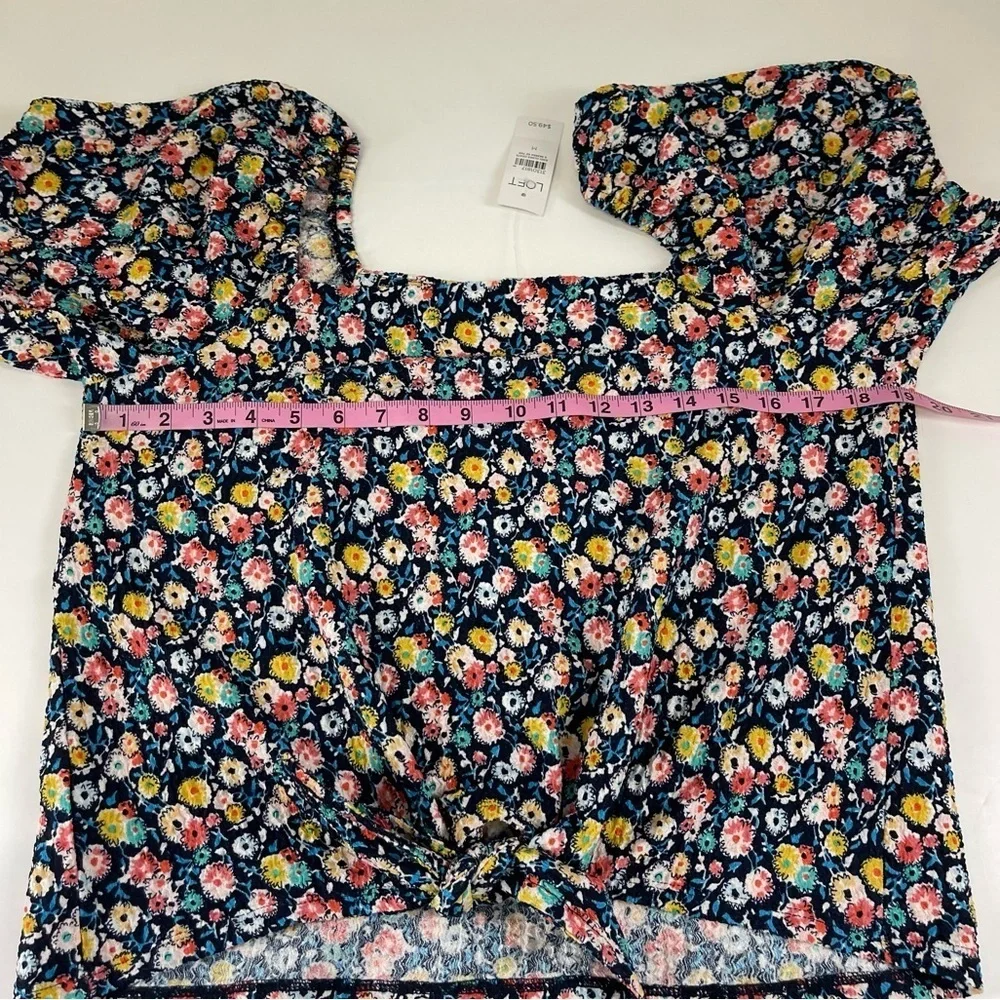 Loft Shirt Womens Size Medium Puff Sleeve Blouse Navy Blue Multi Floral NWT
